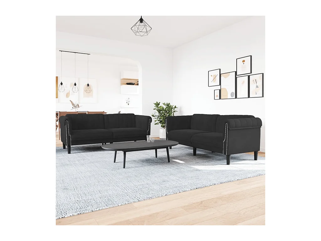 Set di divani in velluto nero da 2 pezzi