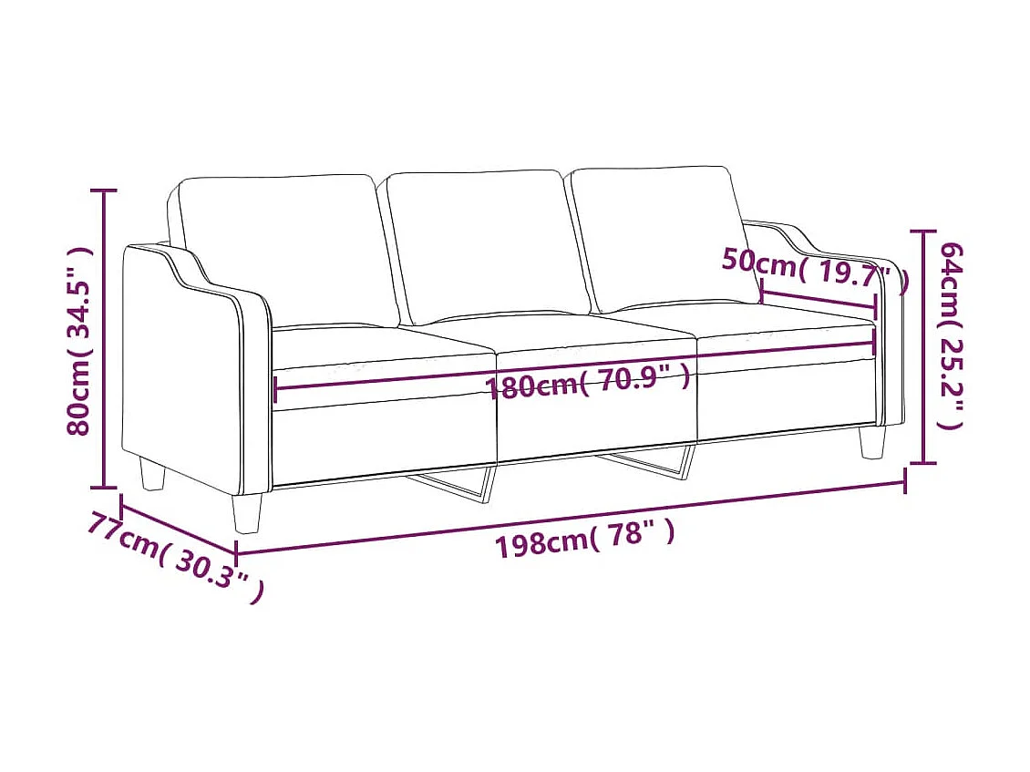 Sofá 3 plazas Taupe 180 cm Tela