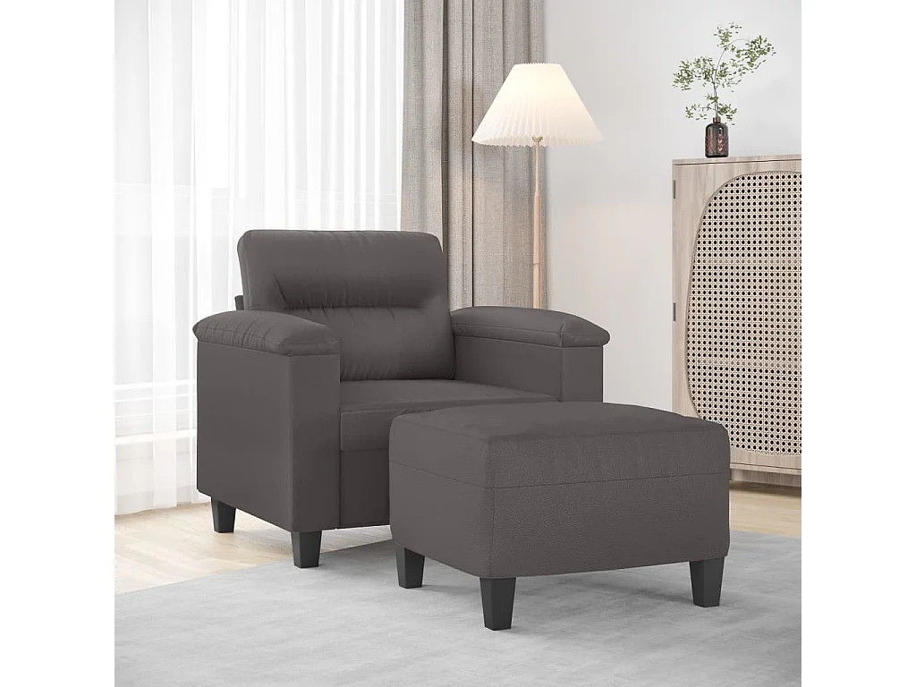 Sillón con reposapiés Gris 60 cm Piel sintética