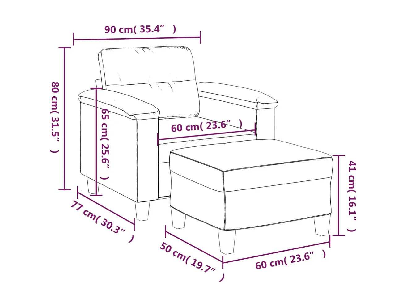 Sillón con reposapiés Gris 60 cm Piel sintética