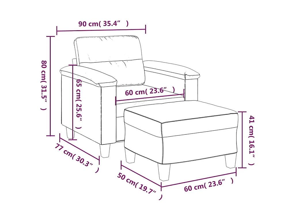 Fauteuil avec repose-pied Gris 60 cm Similicuir