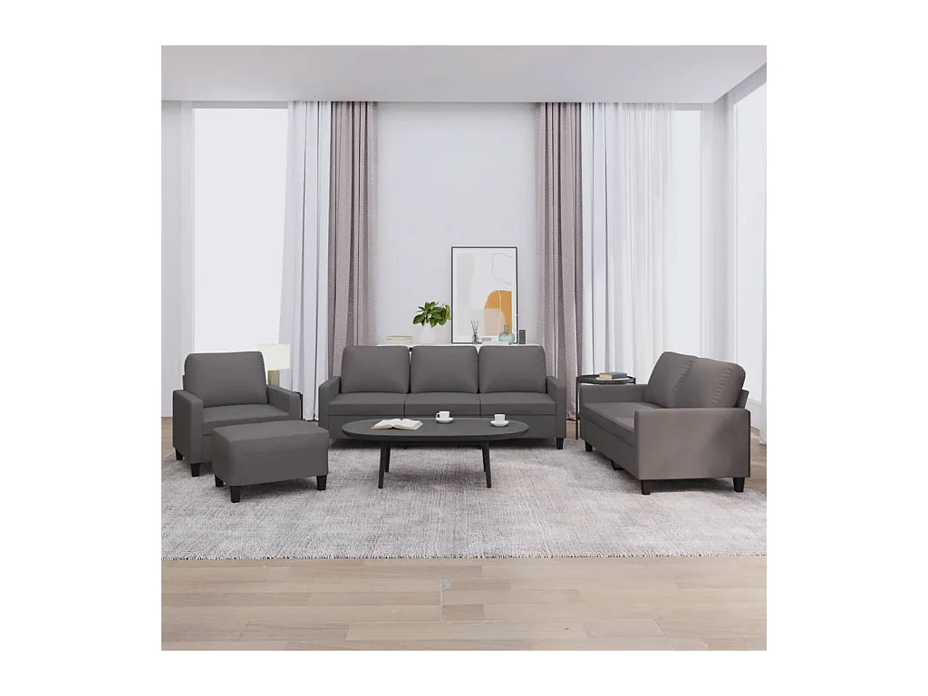 Conjunto de sofá de 4 piezas con cojines de piel sintética gris
