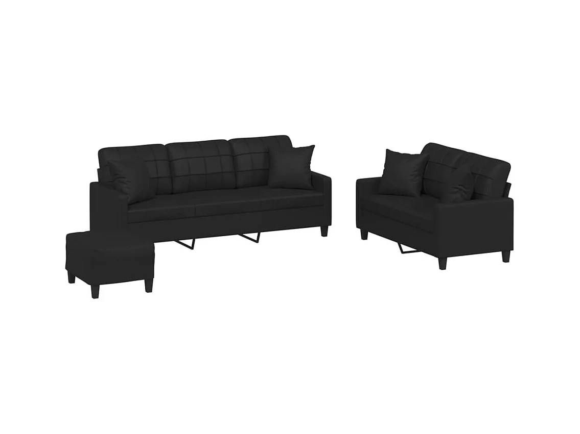 Set di divani da 3 pezzi con cuscini in similpelle nera