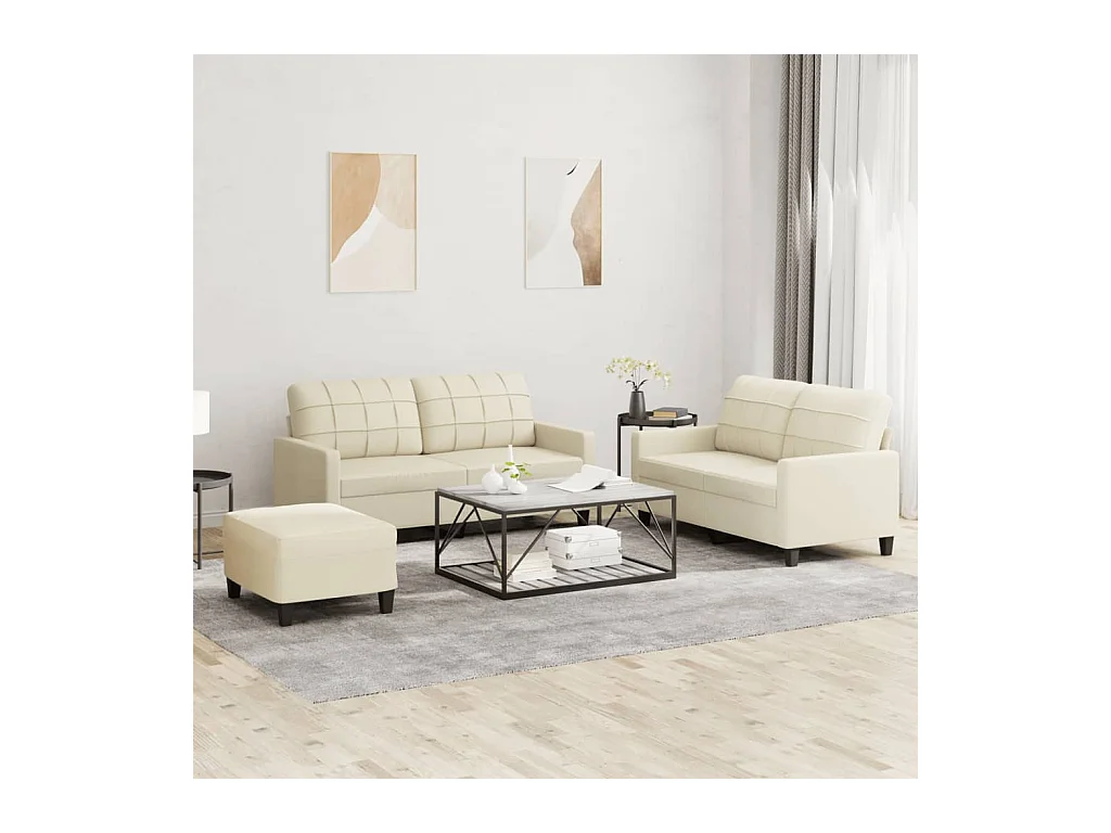 3-delige bankstel met kussens Crème Kunstleer