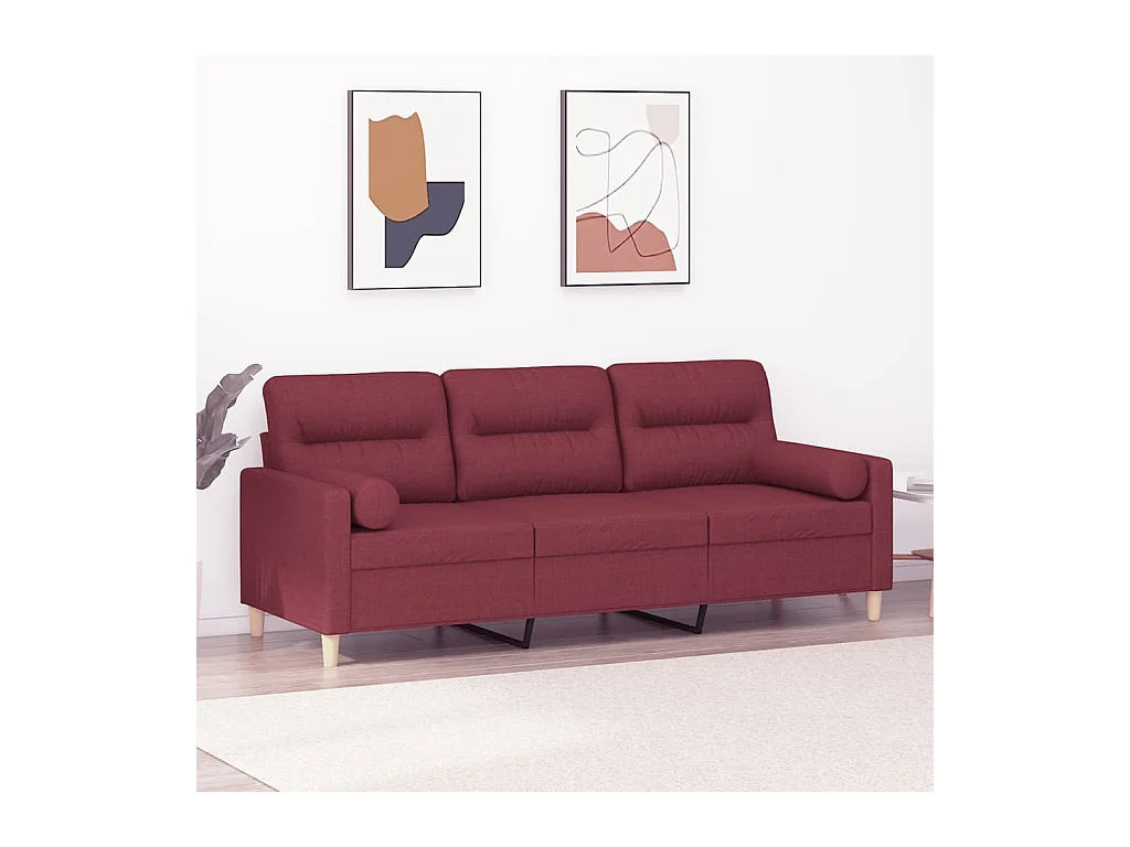 Divano 3 posti con cuscini decorativi tessuto bordeaux 180 cm