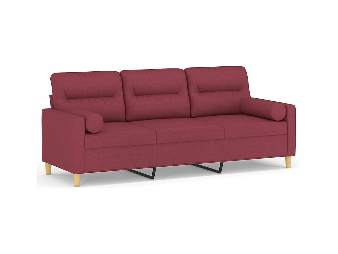 Divano 3 posti con cuscini decorativi tessuto bordeaux 180 cm