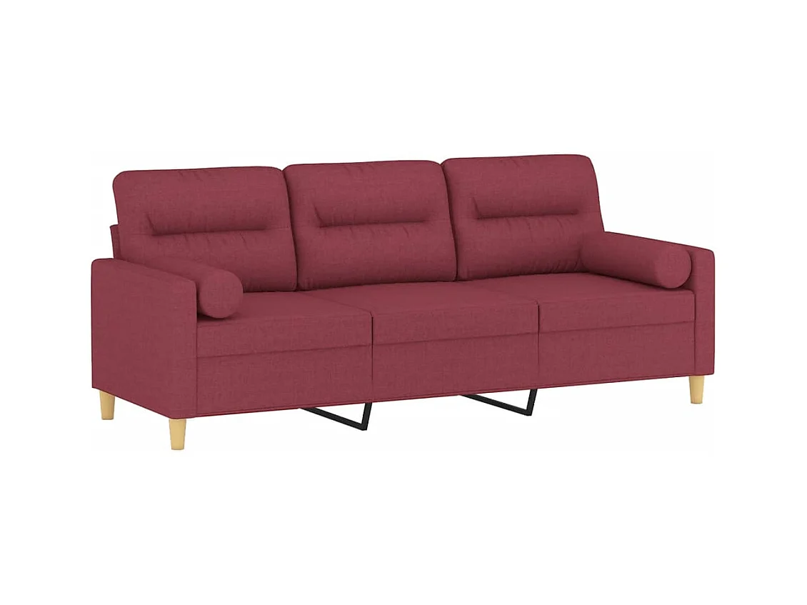 Divano 3 posti con cuscini decorativi tessuto bordeaux 180 cm