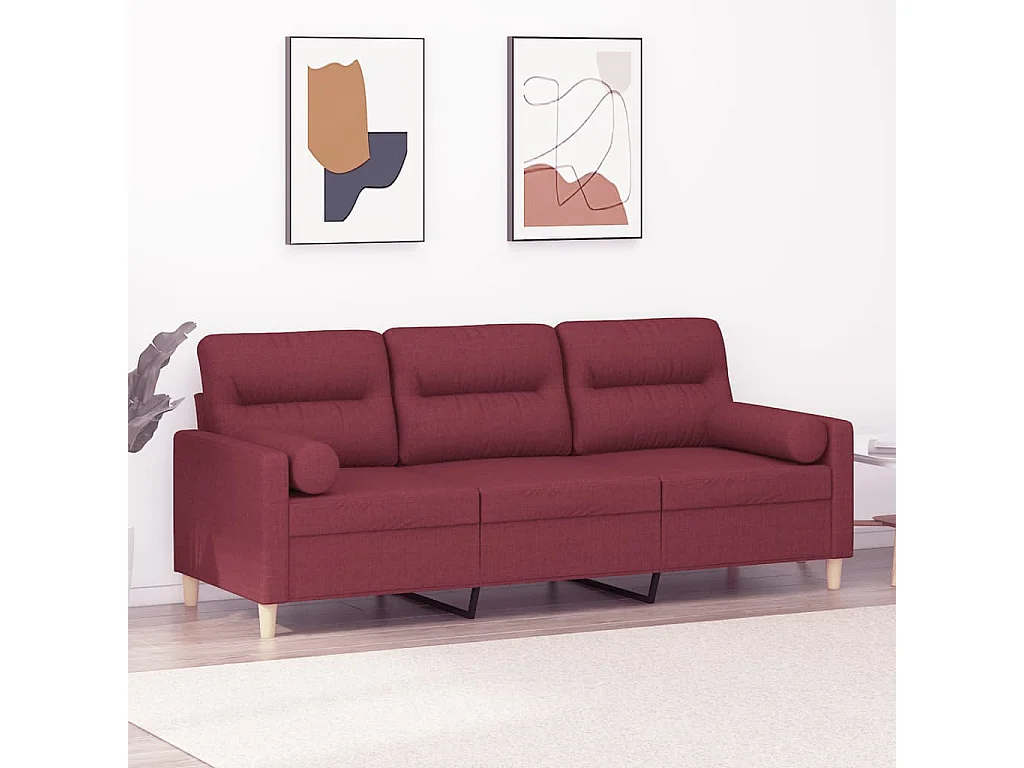 Sofá de 3 plazas con cojines decorativos tela burdeos 180 cm