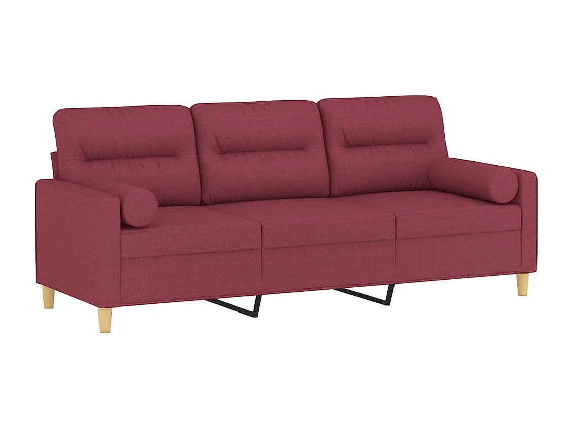 Sofá de 3 plazas con cojines decorativos tela burdeos 180 cm