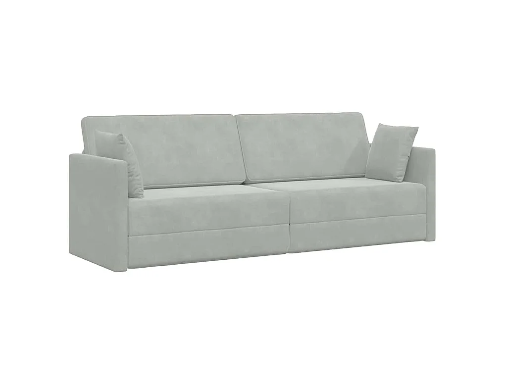 Canapé convertible 2 places en velours gris clair 213x76x77 cm