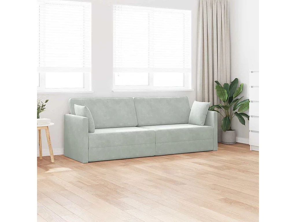 Canapé convertible 2 places en velours gris clair 213x76x77 cm