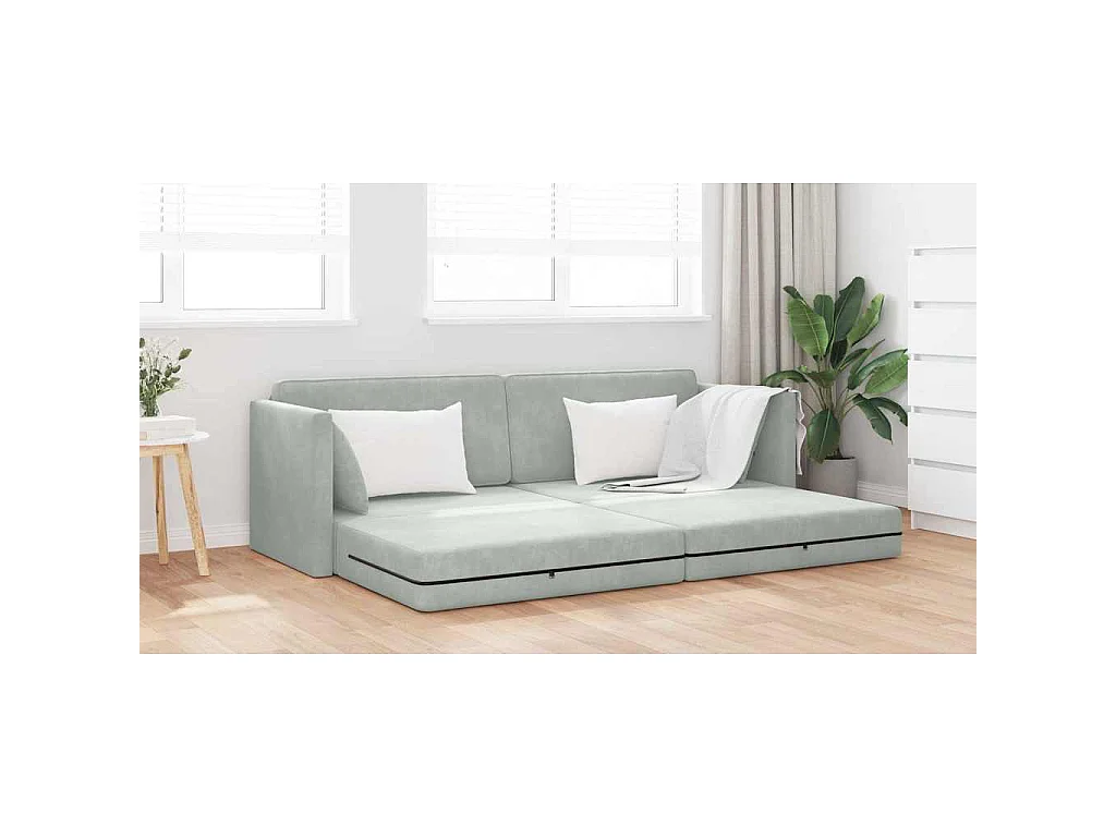 Canapé convertible 2 places en velours gris clair 213x76x77 cm