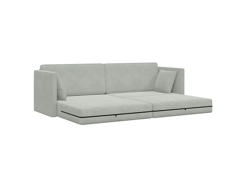 Canapé convertible 2 places en velours gris clair 213x76x77 cm