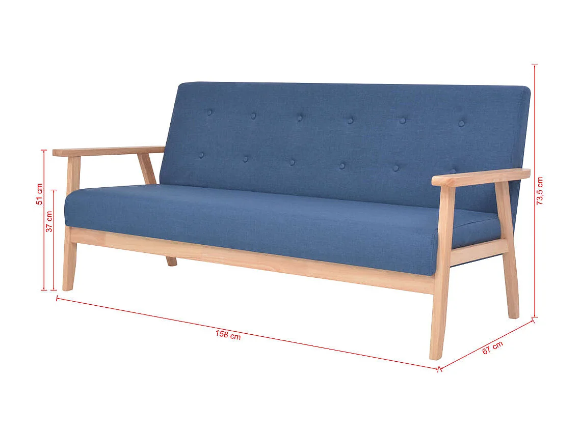 3-Sitzer-Sofa aus blauem Stoff