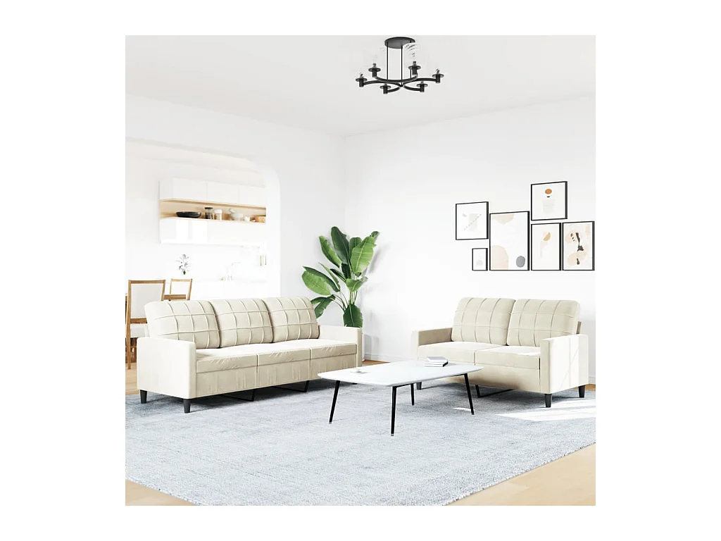 2-delige bankstel met crèmekleurige fluwelen kussens