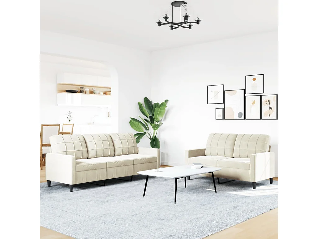 Conjunto de sofá de 2 piezas con cojines de terciopelo color crema