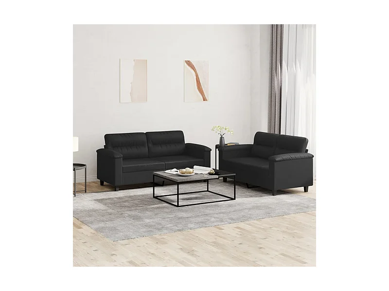 2-delige bankstel met kussens Zwart Kunstleer