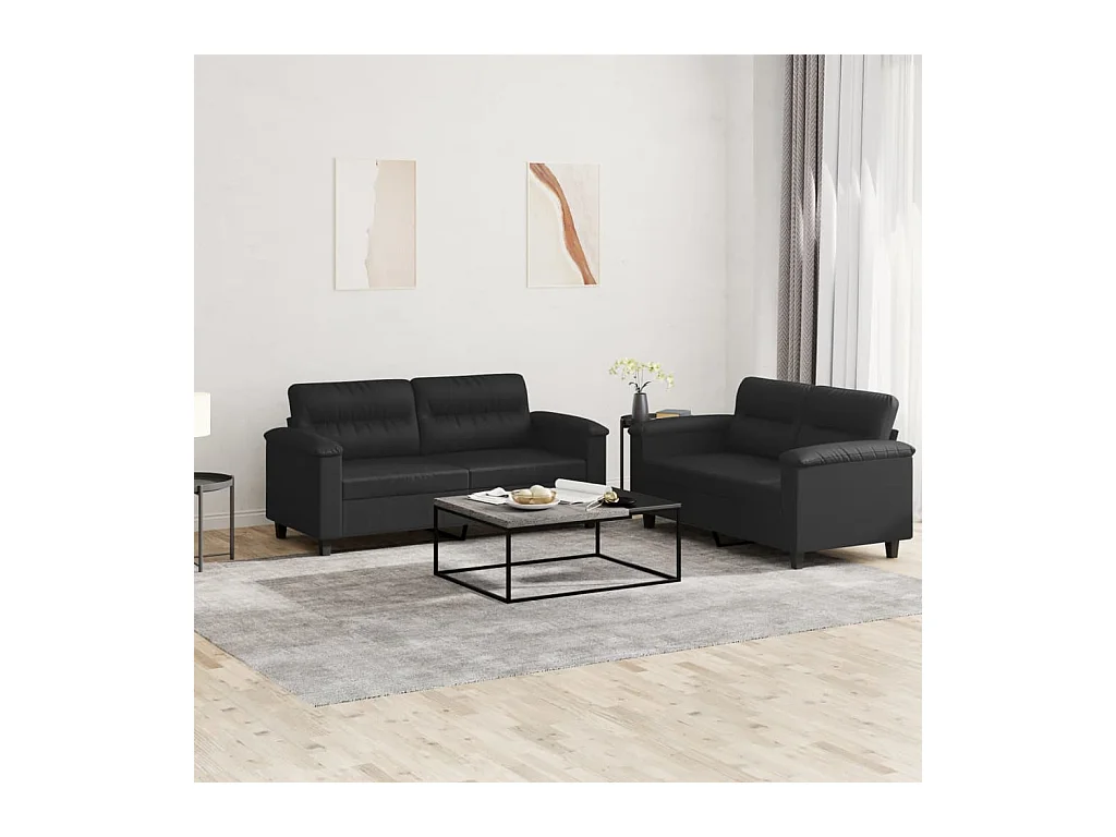 2-delige bankstel met kussens Zwart Kunstleer