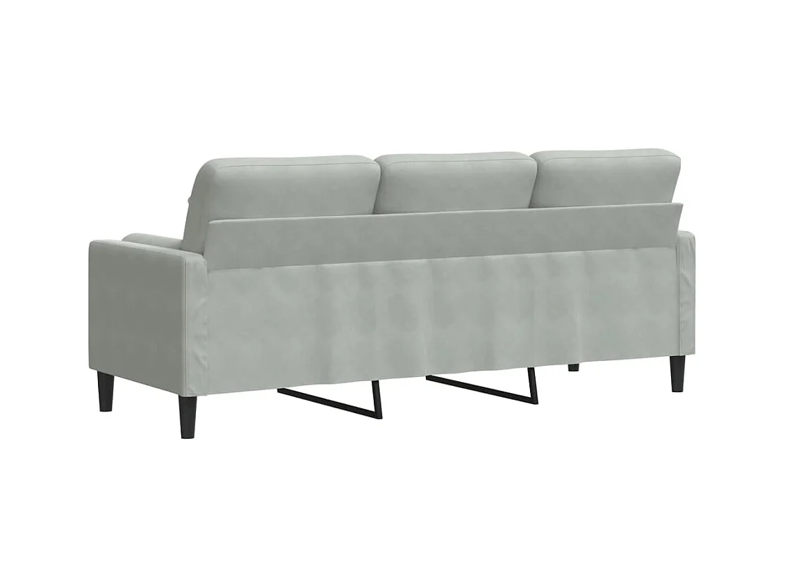 Sofá de 3 plazas con cojines gris claro de terciopelo de 180 cm.