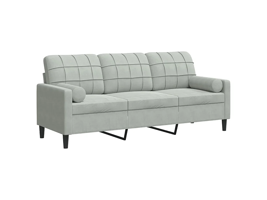 Divano 3 posti con cuscini grigio chiaro 180 cm in velluto