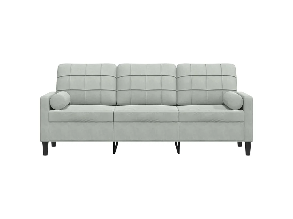 Divano 3 posti con cuscini grigio chiaro 180 cm in velluto