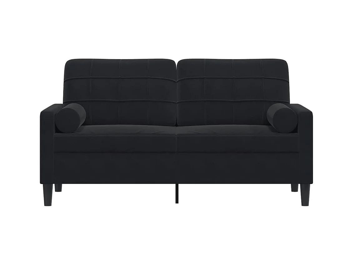 Sofá de 2 plazas con cojines decorativos de terciopelo negro de 140 cm.