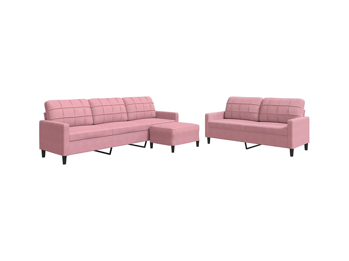 Set di divani 3 pezzi con cuscini, velluto rosa