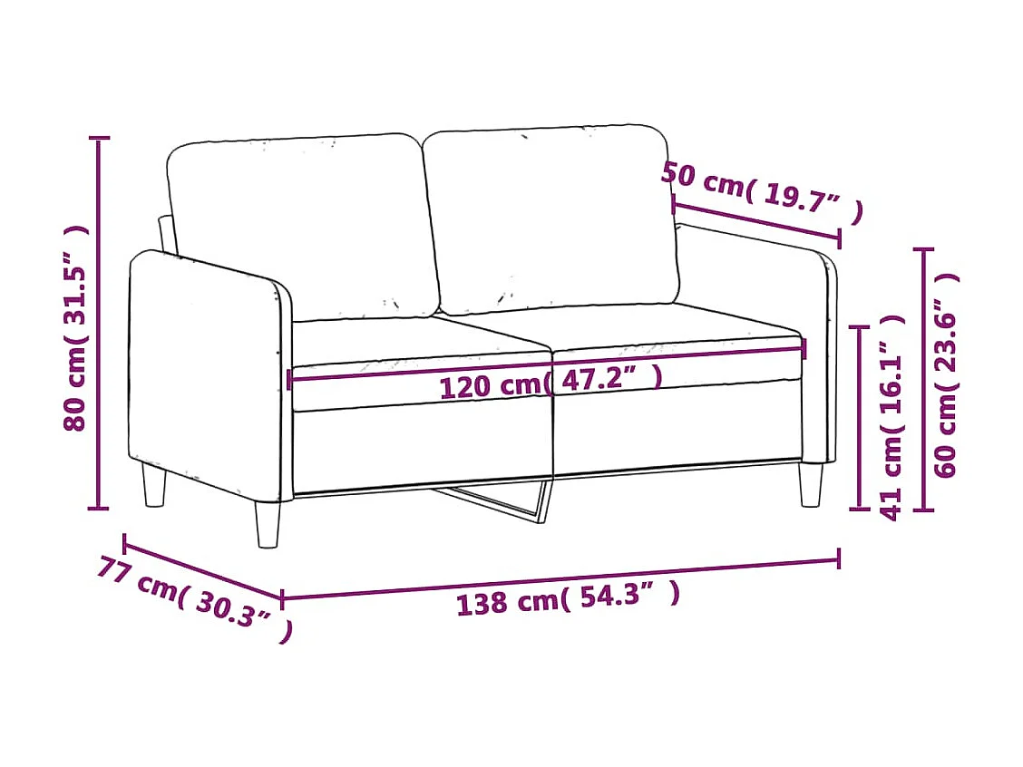Sofá 2 plazas Gris claro 120 cm Terciopelo
