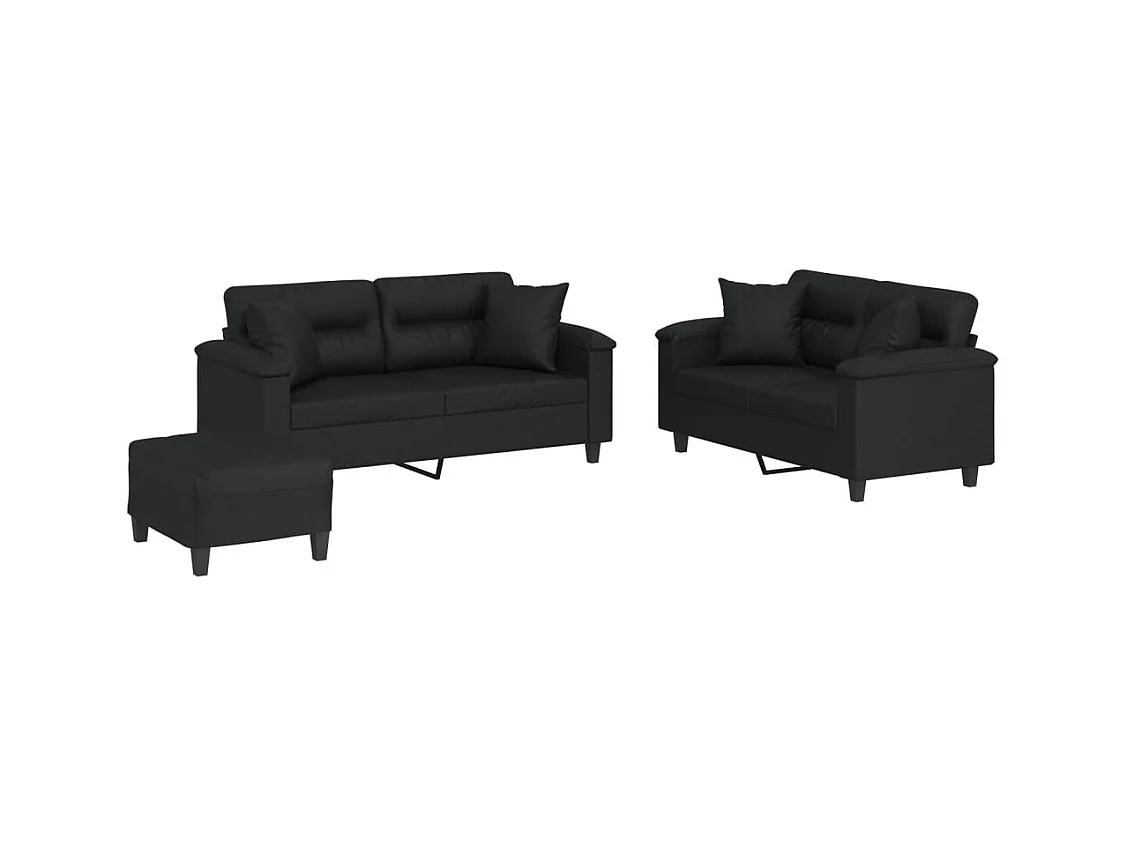 3-delige bankstel met zwarte kunstleren kussens