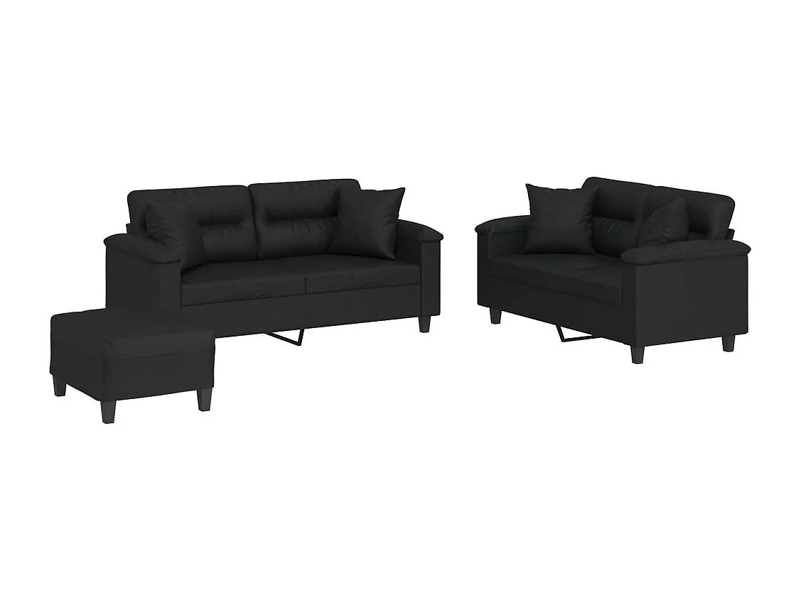 Conjunto de sofá de 3 piezas con cojines de piel sintética negra