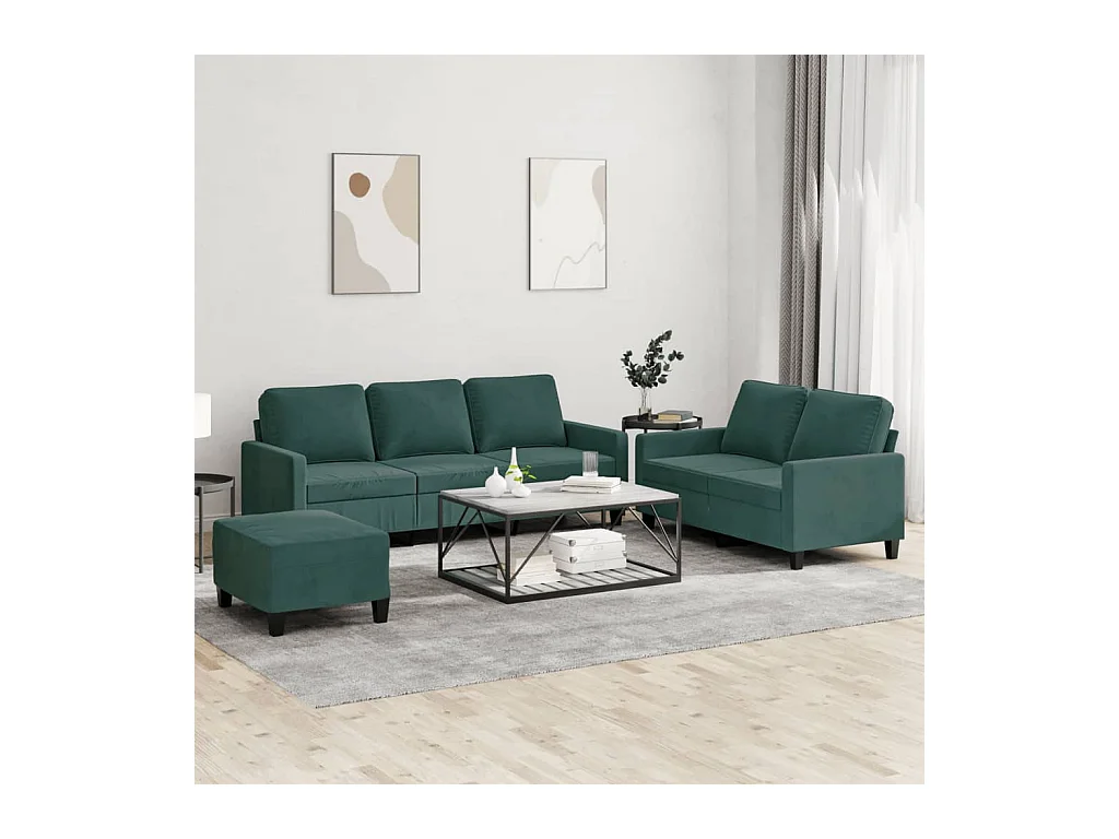 Conjunto de sofá de 3 piezas con cojines Terciopelo Verde Oscuro