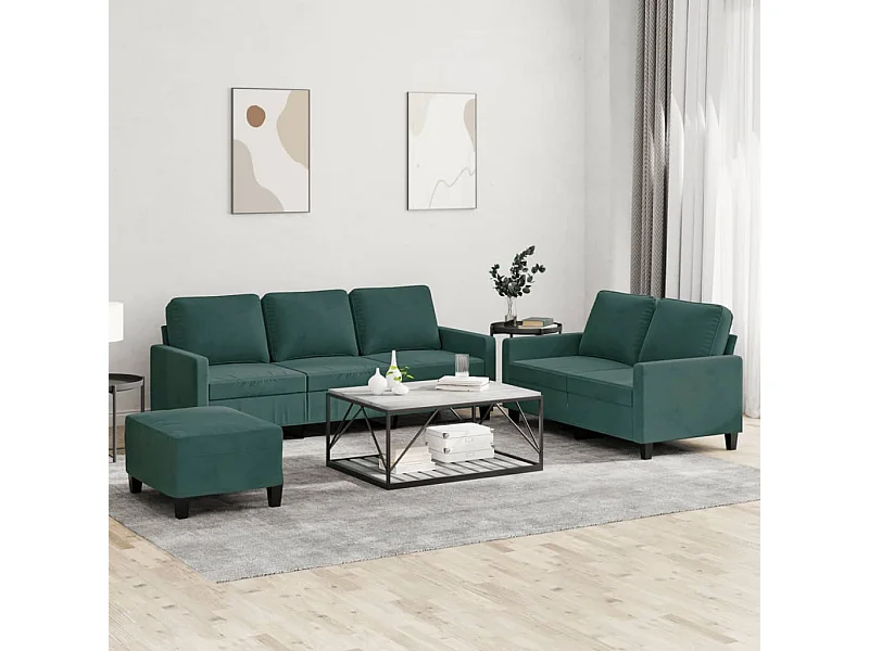 Conjunto de sofá de 3 piezas con cojines Terciopelo Verde Oscuro