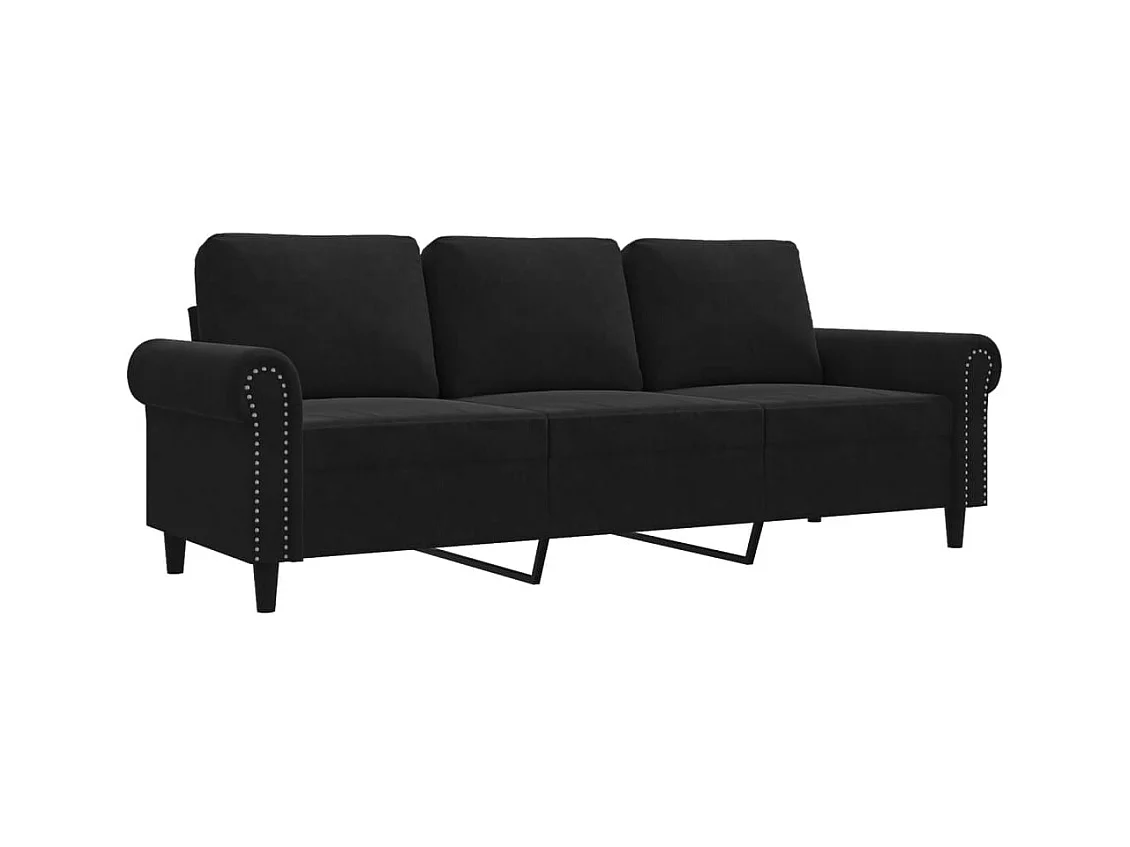 Sofá 3 plazas Terciopelo Negro 180 cm