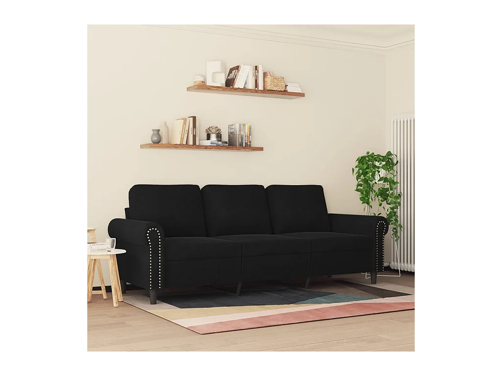 Sofá 3 plazas Terciopelo Negro 180 cm
