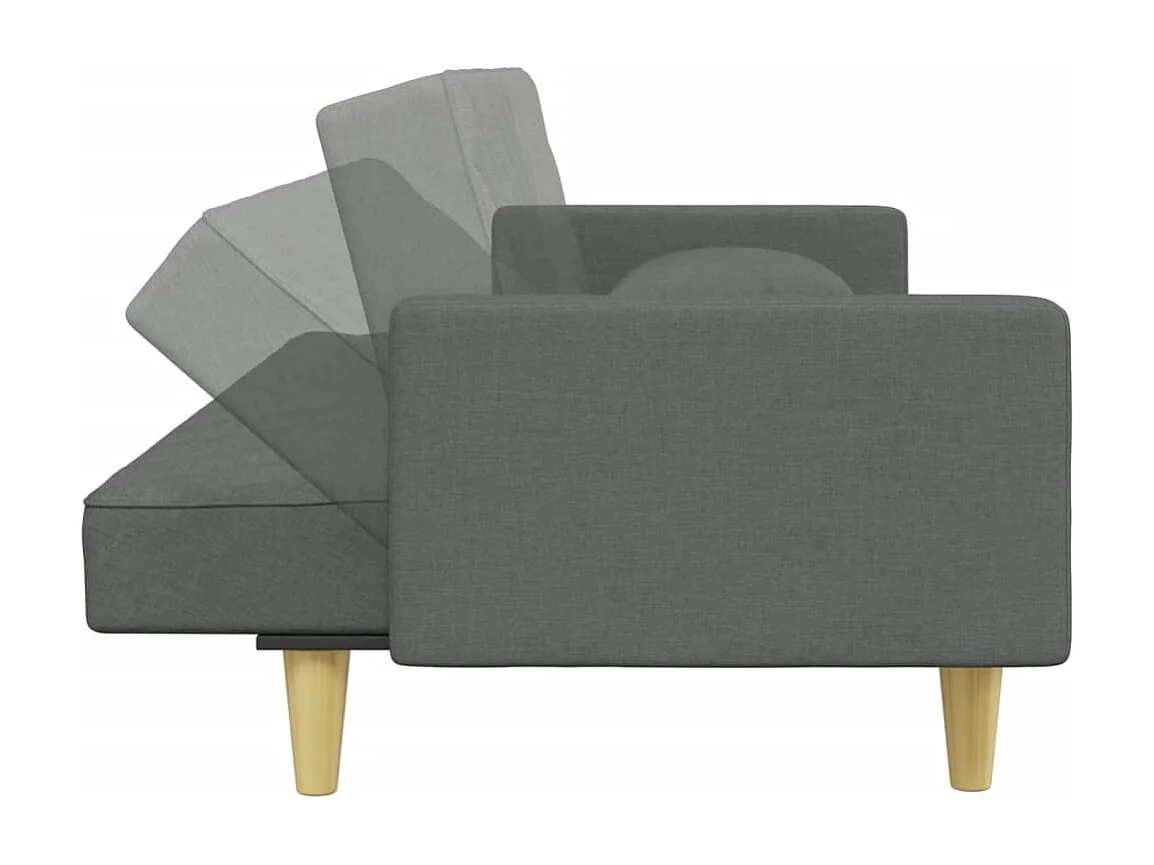 Sofá cama de 2 plazas con almohadas y reposapiés en gris oscuro