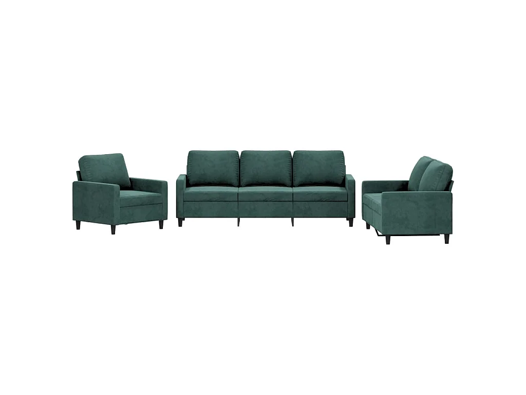 Set di divani 3 pezzi con cuscini in velluto verde scuro