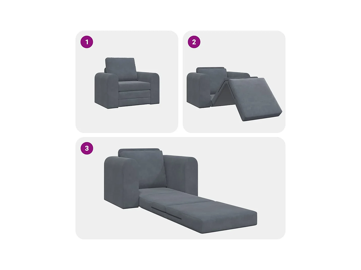 Divano letto grigio scuro 98 x 71 x 83 cm in velluto