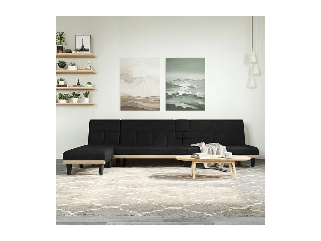 Canapé-lit en forme de L noir 255x140x70 cm tissu