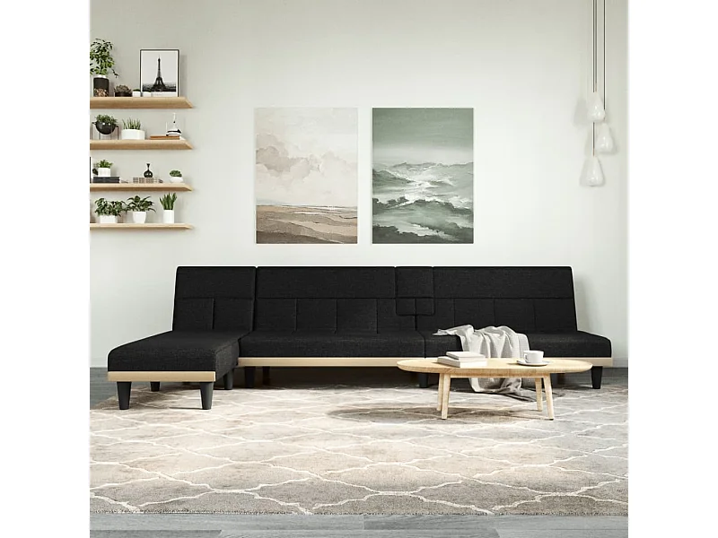 Canapé-lit en forme de L noir 255x140x70 cm tissu