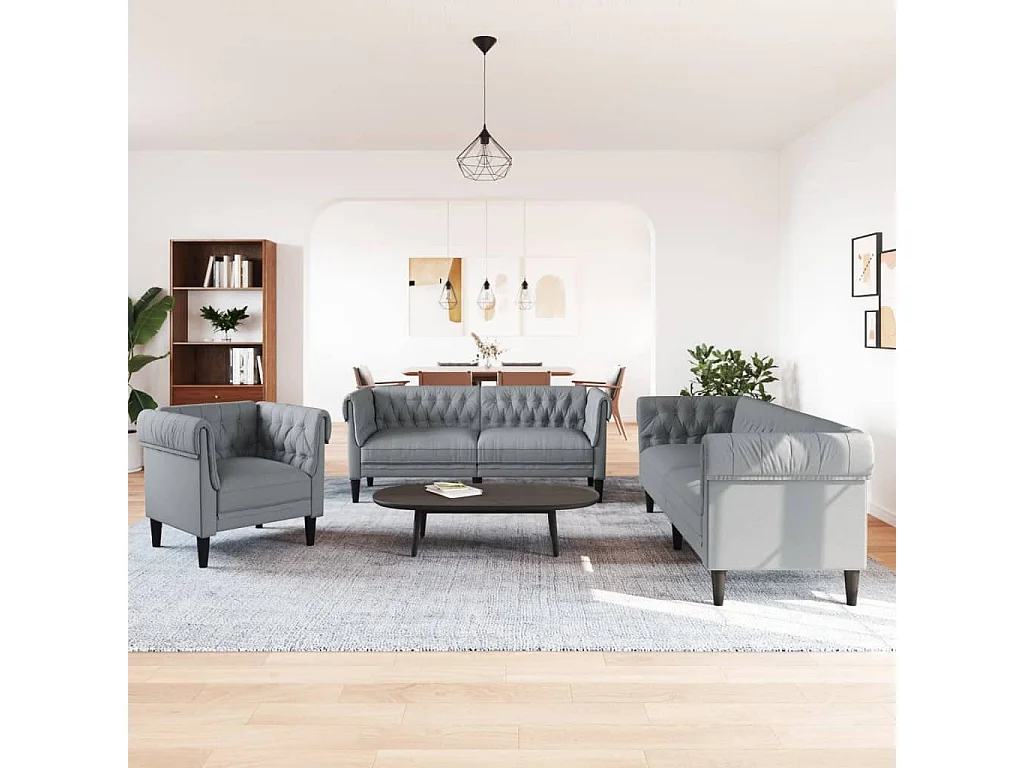 Conjunto de sofá de 3 piezas de tela gris claro