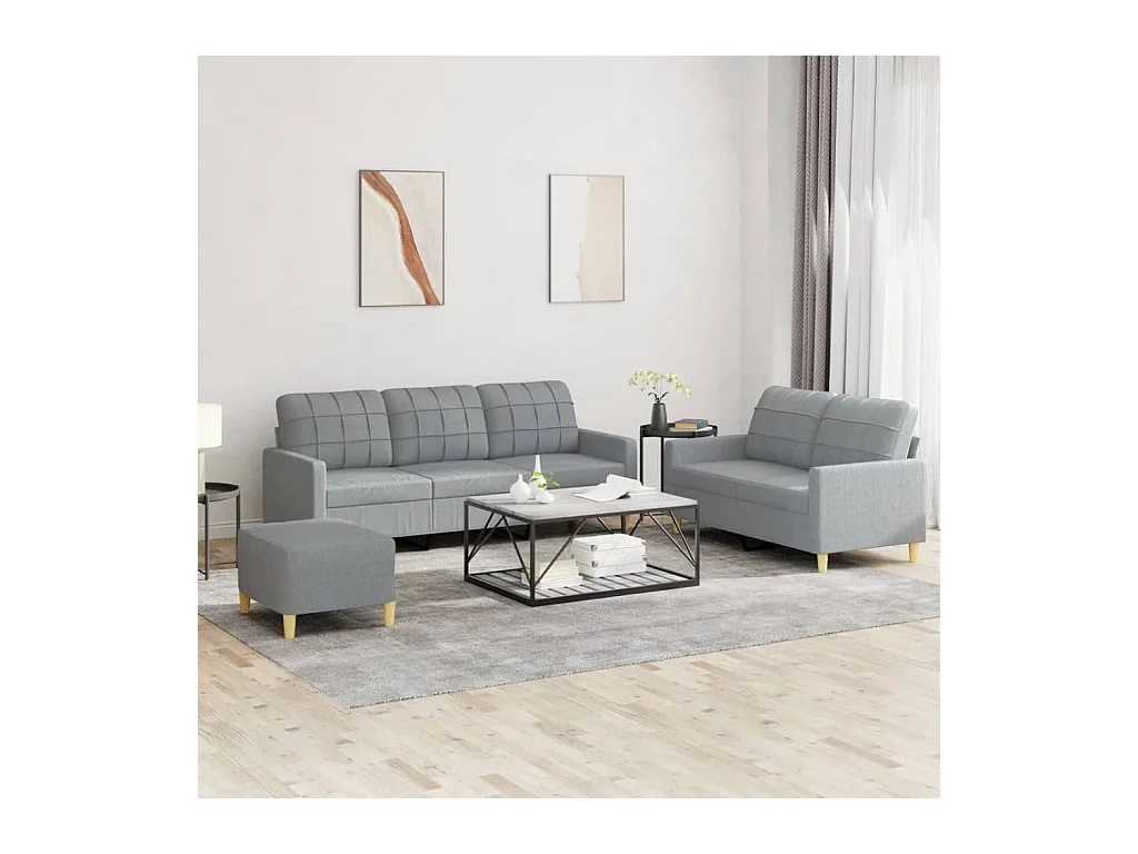 Ensemble de canapés 3 pcs avec coussins Gris clair Tissu
