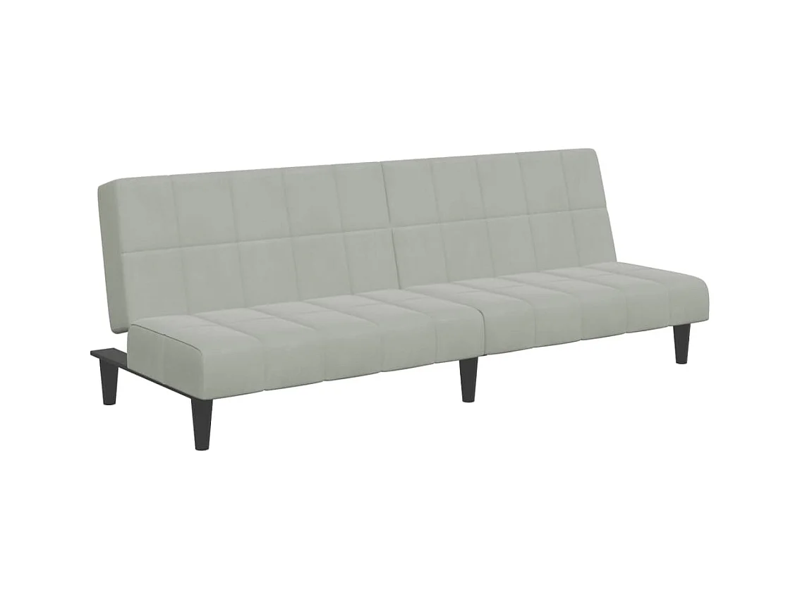 Divano letto a 2 posti con poggiapiedi in velluto grigio chiaro