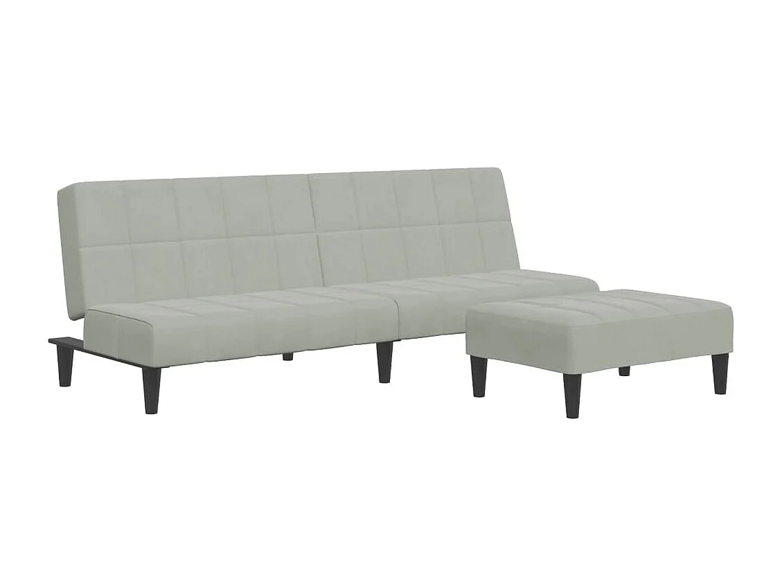 Canapé-lit à 2 places avec repose-pied gris clair velours