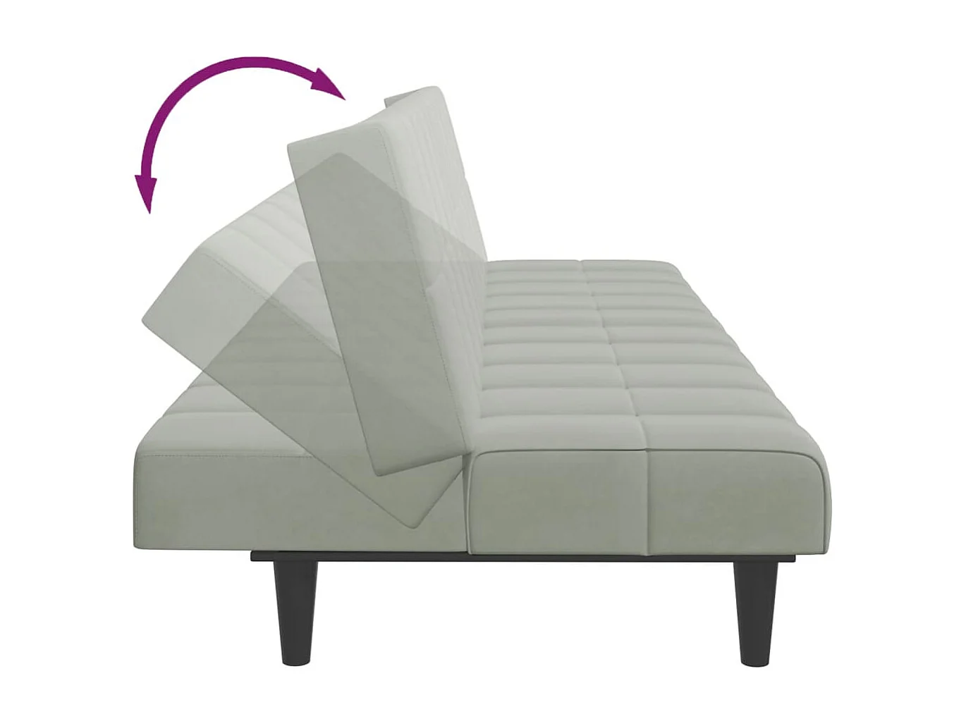 Canapé-lit à 2 places avec repose-pied gris clair velours