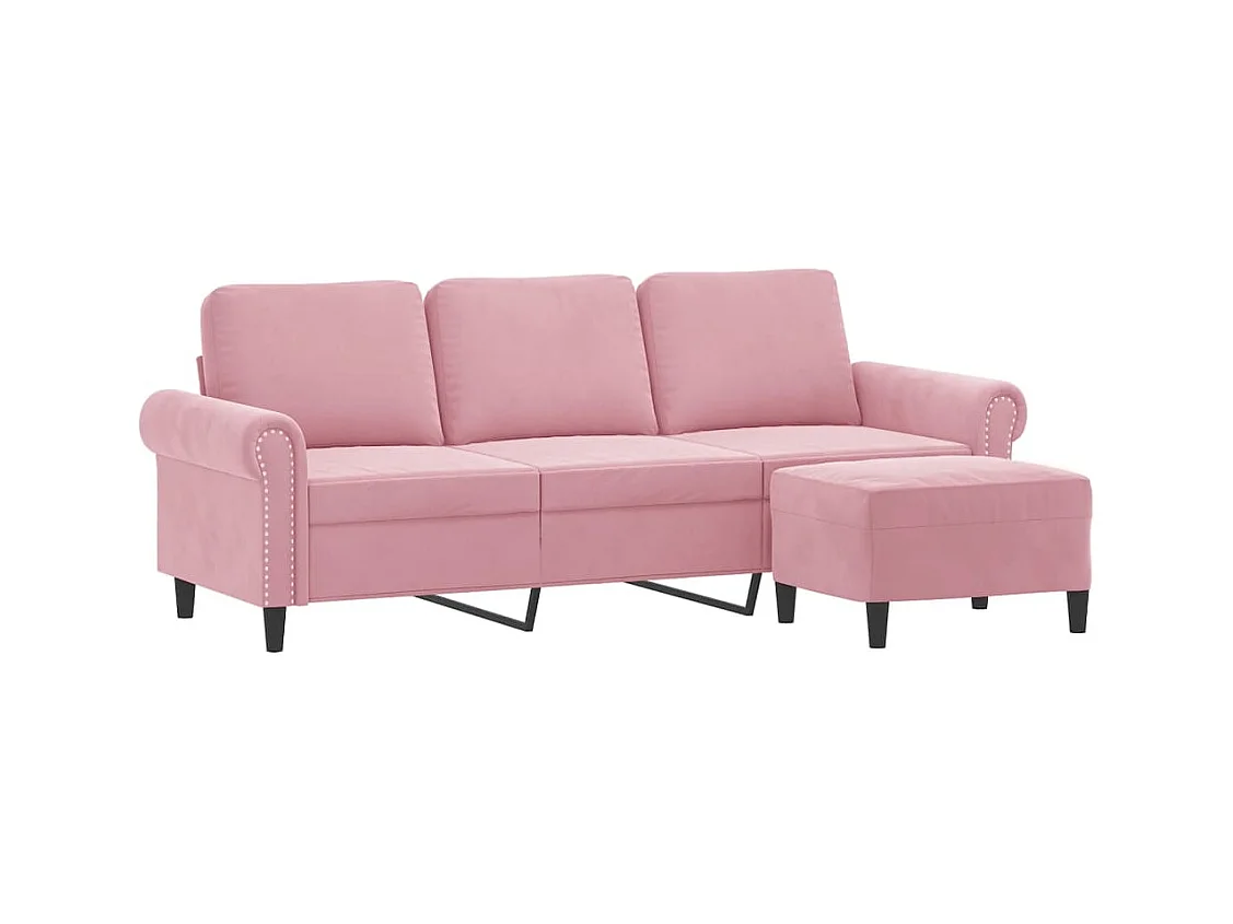 Divano 3 posti con poggiapiedi Rosa 180 cm Velluto
