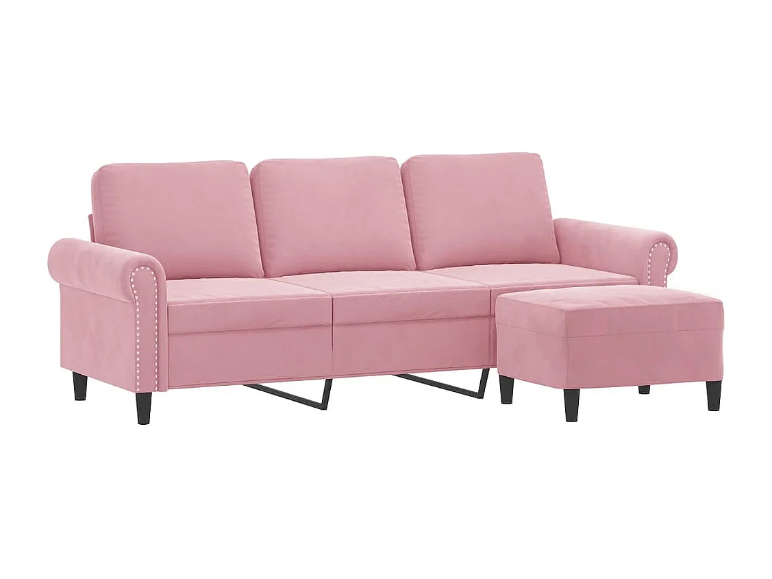 Canapé à 3 places avec repose-pieds Rose 180 cm Velours