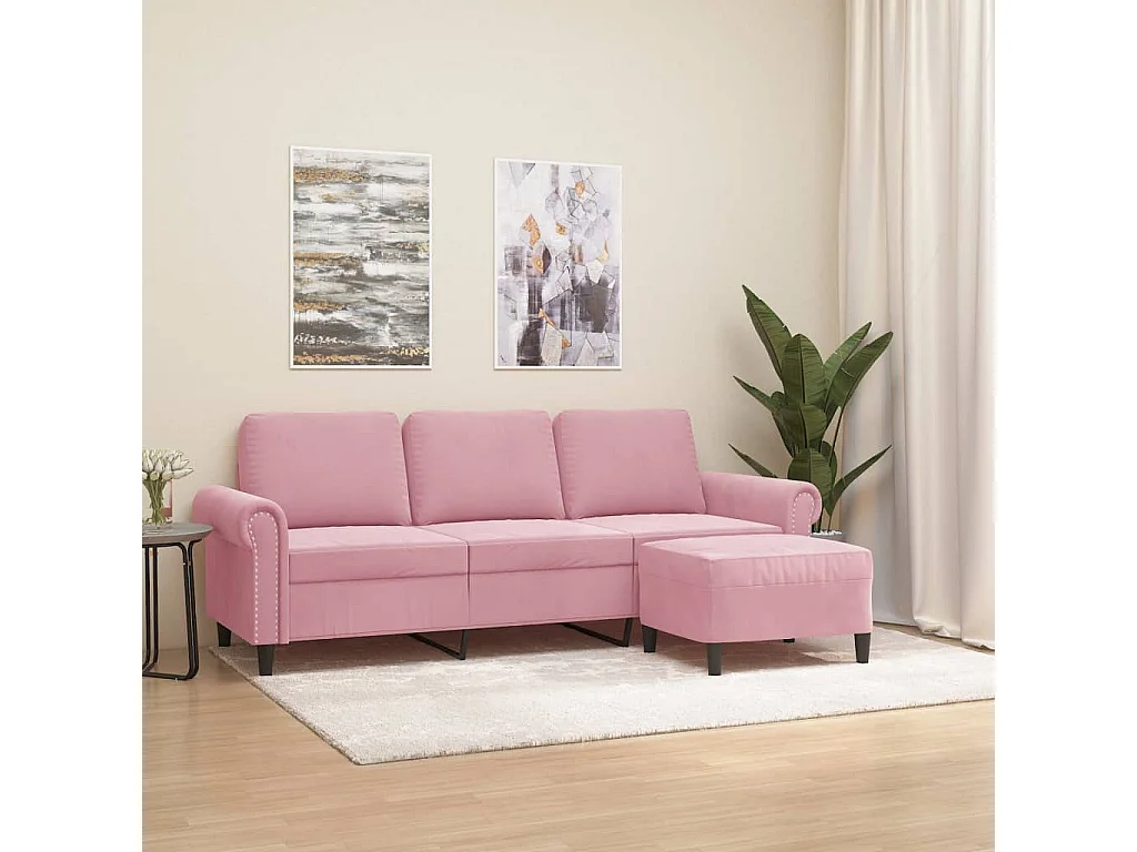Divano 3 posti con poggiapiedi Rosa 180 cm Velluto