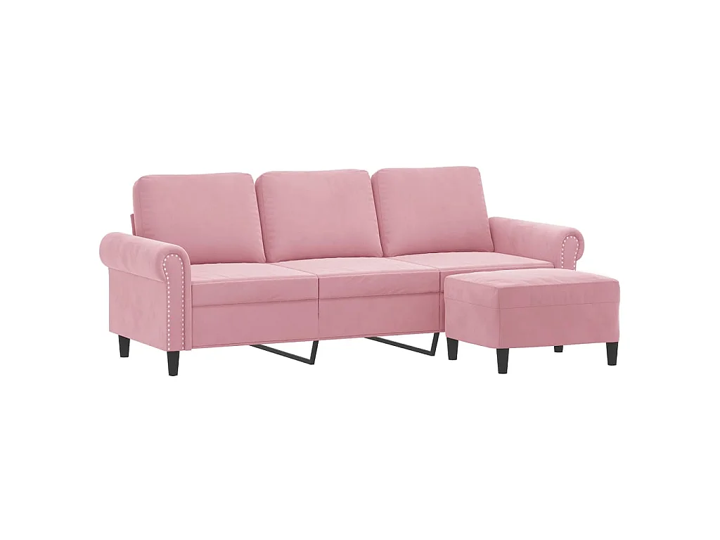 Divano 3 posti con poggiapiedi Rosa 180 cm Velluto