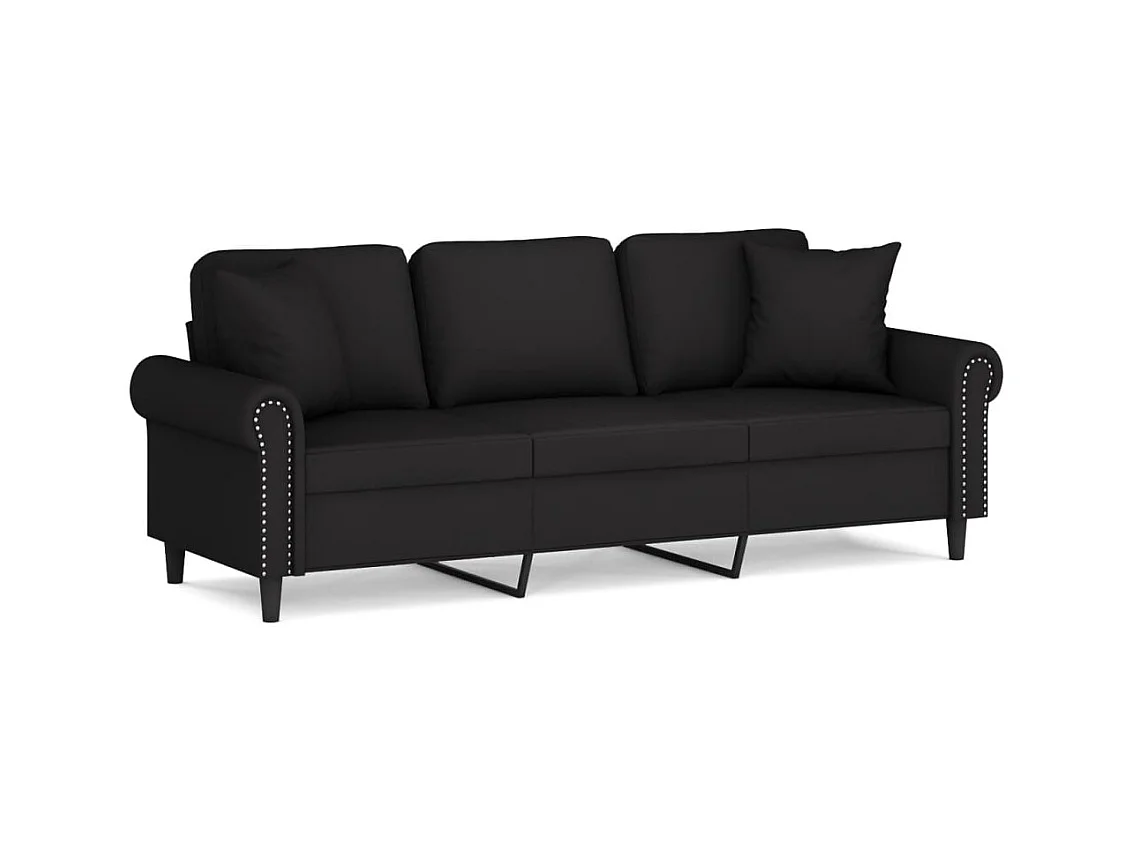 Sofá de 3 plazas con cojines decorativos de terciopelo negro de 180 cm.