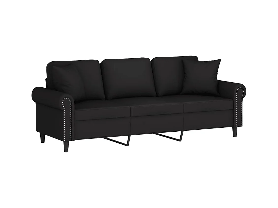 Sofá de 3 plazas con cojines decorativos de terciopelo negro de 180 cm.